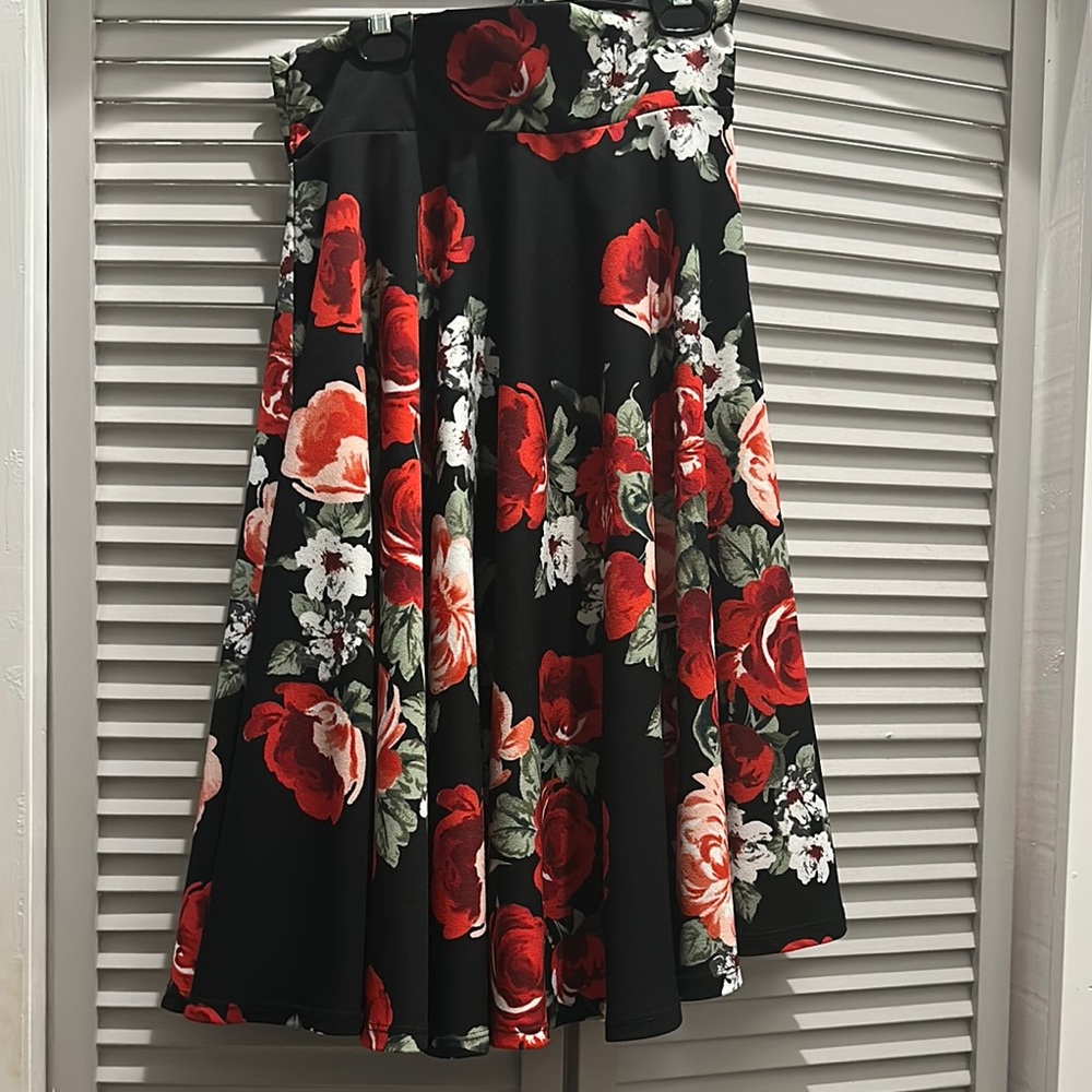 Floral Black and Red Women's Skirt by Philly’s own, Wax Poetic Clothing. Size S